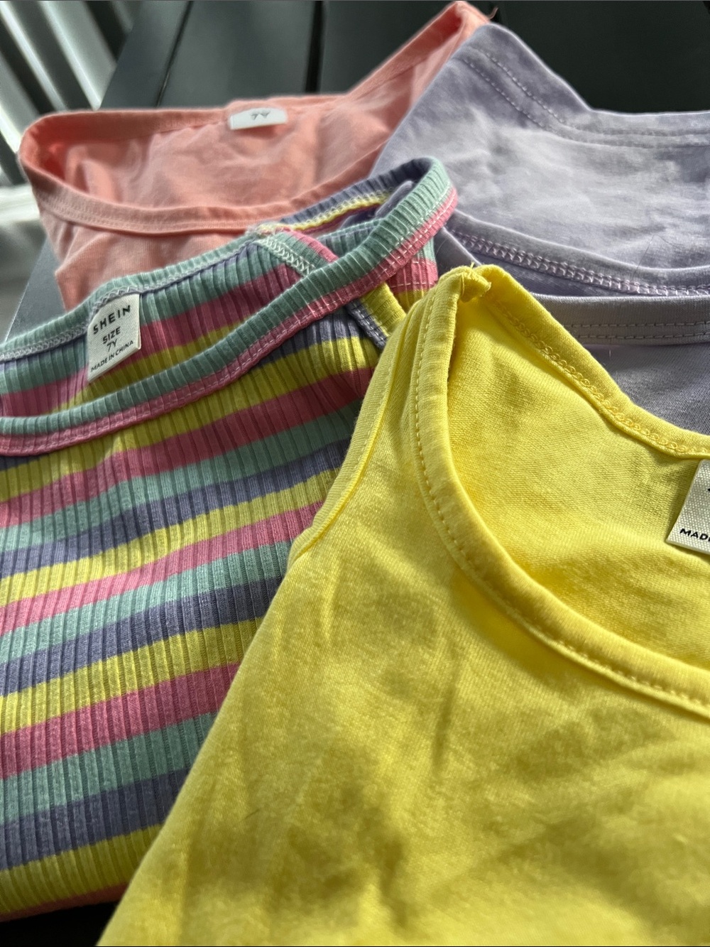 SHEIN Kids' Yellow & Pastel Stripe Tank Tops - 4Pack